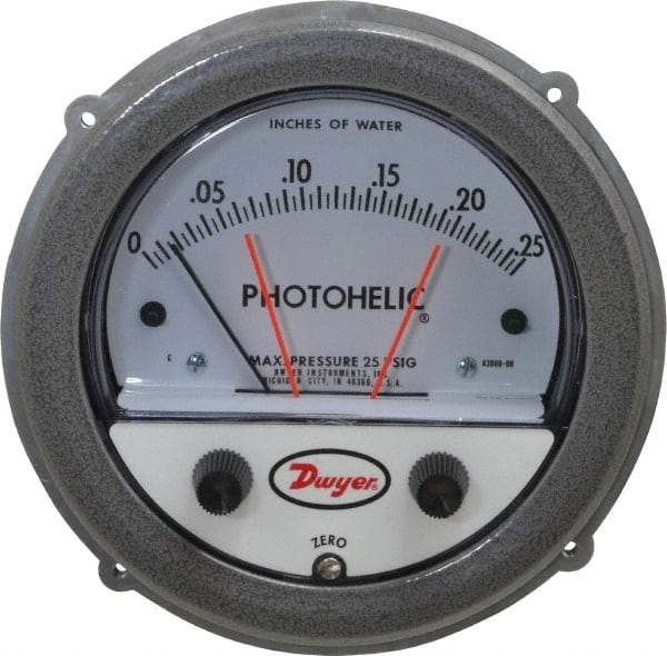 Dwyer - 25 Max psi, 4% Accuracy, NPT Thread Photohelic Pressure Switch - 1/8 Inch Thread, 1/4 Inch Water Column, 120°F Max - All Tool & Supply