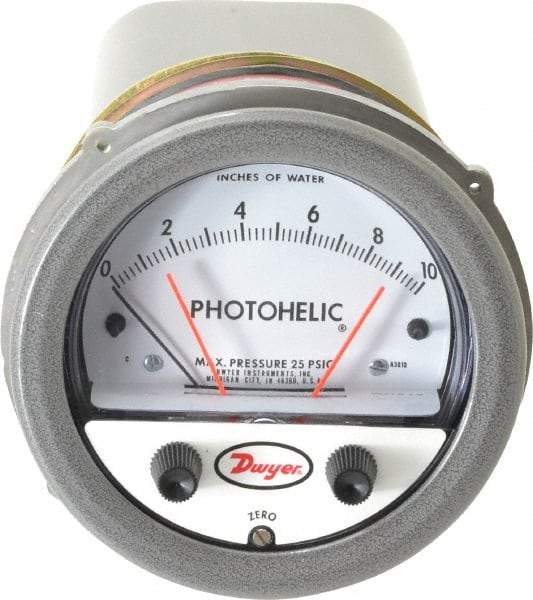 Dwyer - 25 Max psi, 2% Accuracy, NPT Thread Photohelic Pressure Switch - 1/8 Inch Thread, 10 Inch Water Column, 120°F Max - All Tool & Supply