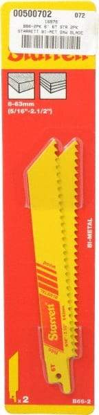 Starrett - 6" Long x 3/4" Thick, Bi-Metal Reciprocating Saw Blade - Straight Profile, 6 TPI, Toothed Edge, Universal Shank - All Tool & Supply