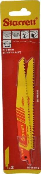 Starrett - 6" Long x 3/4" Thick, Bi-Metal Reciprocating Saw Blade - Tapered Profile, 6 to 10 TPI, Toothed Edge, Universal Shank - All Tool & Supply