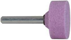 Grier Abrasives - 1-1/4" Head Diam x 1/2" Thickness, W227, Cylinder End, Aluminum Oxide Mounted Point - Pink, Medium Grade, 60 Grit, 30,560 RPM - All Tool & Supply