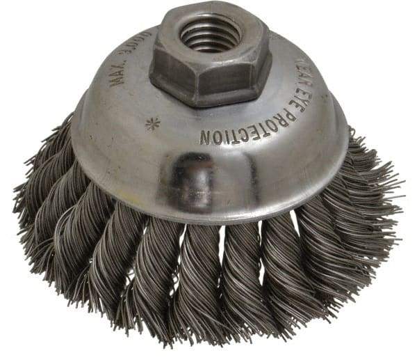 Anderson - 3-1/2" Diam, 5/8-11 Threaded Arbor, Steel Fill Cup Brush - 0.02 Wire Diam, 1-1/4" Trim Length, 9,000 Max RPM - All Tool & Supply