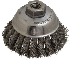 Anderson - 3-1/2" Diam, 5/8-11 Threaded Arbor, Steel Fill Cup Brush - 0.02 Wire Diam, 1-1/4" Trim Length, 9,000 Max RPM - All Tool & Supply