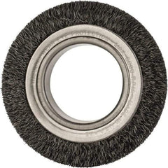 Anderson - 4-1/4" OD, 2" Arbor Hole, Crimped Steel Wheel Brush - 1-1/2" Face Width, 5/8" Trim Length, 0.0118" Filament Diam, 6,000 RPM - All Tool & Supply