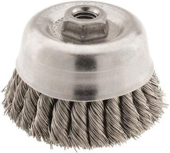 Anderson - 4" Diam, 5/8-11 Threaded Arbor, Stainless Steel Fill Cup Brush - 0.02 Wire Diam, 1-1/4" Trim Length, 9,000 Max RPM - All Tool & Supply