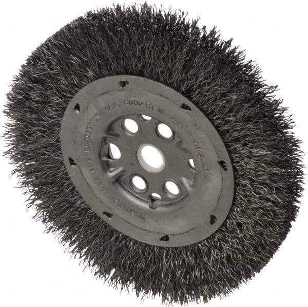 Anderson - 6" OD, 5/8" Arbor Hole, Crimped Steel Wheel Brush - 3/4" Face Width, 1-1/8" Trim Length, 0.014" Filament Diam, 6,000 RPM - All Tool & Supply