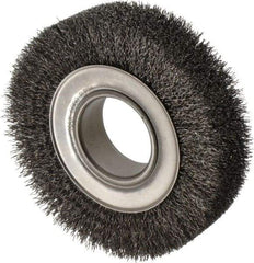 Anderson - 6" OD, 2" Arbor Hole, Crimped Steel Wheel Brush - 1-1/2" Face Width, 1-1/8" Trim Length, 0.014" Filament Diam, 6,000 RPM - All Tool & Supply