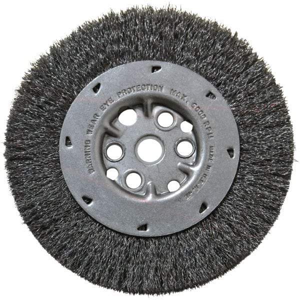 Anderson - 6" OD, 5/8" Arbor Hole, Crimped Steel Wheel Brush - 3/4" Face Width, 1-1/8" Trim Length, 0.008" Filament Diam, 6,000 RPM - All Tool & Supply