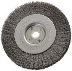 Anderson - 4" OD, 1/2" Arbor Hole, Crimped Steel Wheel Brush - 11/32" Face Width, 13/16" Trim Length, 0.006" Filament Diam, 6,000 RPM - All Tool & Supply