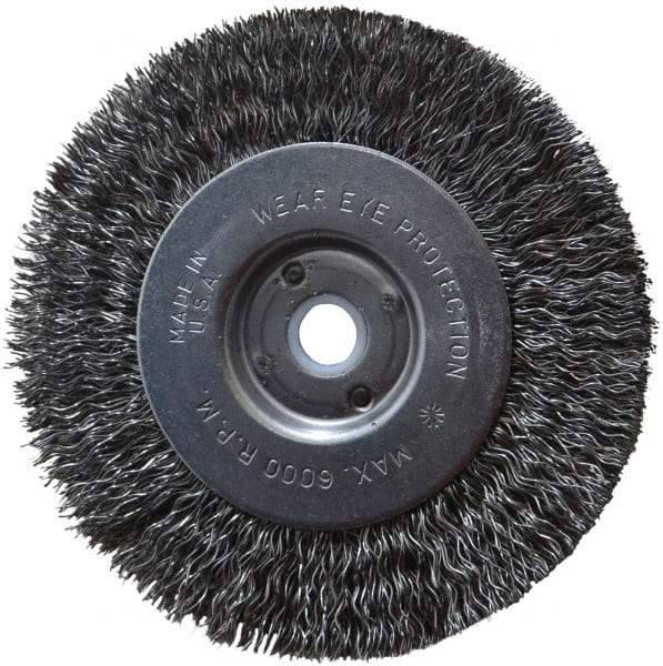 Anderson - 4" OD, 1/2" Arbor Hole, Crimped Steel Wheel Brush - 11/32" Face Width, 13/16" Trim Length, 0.014" Filament Diam, 6,000 RPM - All Tool & Supply