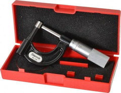 Starrett - 1 Inch Measurement Range, 0.001 Inch Graduation, Post Anvil, Plain Thimble, Mechanical Anvil, Tube Micrometer - 39/64 Inch Head Diameter, Satin Chrome Finish, Carbide, Includes Case - All Tool & Supply