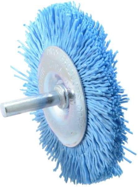 Dico - 3" OD, 1/4" Shank Diam, Crimped Nylon Wheel Brush - 3/8" Face Width - All Tool & Supply