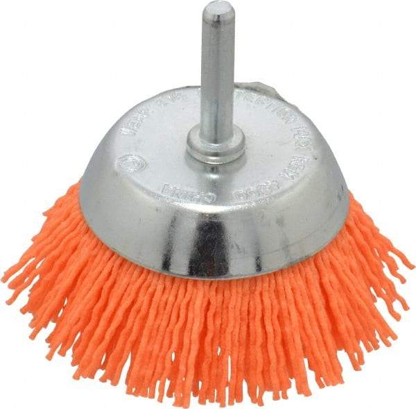 Dico - 2-1/2" Diam, 1/4" Shank Diam, Nylon Fill Cup Brush - Aluminum Oxide Abrasive Material, 0.04 Wire Diam - All Tool & Supply