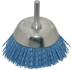 Dico - 2-1/2" Diam, 1/4" Shank Diam, Nylon Fill Cup Brush - Aluminum Oxide Abrasive Material, 0.03 Wire Diam - All Tool & Supply