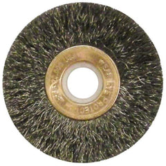 Anderson - 2" OD, 1/2" Arbor Hole, Crimped Steel Wheel Brush - 1/4" Face Width, 1/2" Trim Length, 0.006" Filament Diam, 20,000 RPM - All Tool & Supply