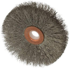 Anderson - 3" OD, 1/2" Arbor Hole, Crimped Stainless Steel Wheel Brush - 1/4" Face Width, 1" Trim Length, 0.006" Filament Diam, 20,000 RPM - All Tool & Supply