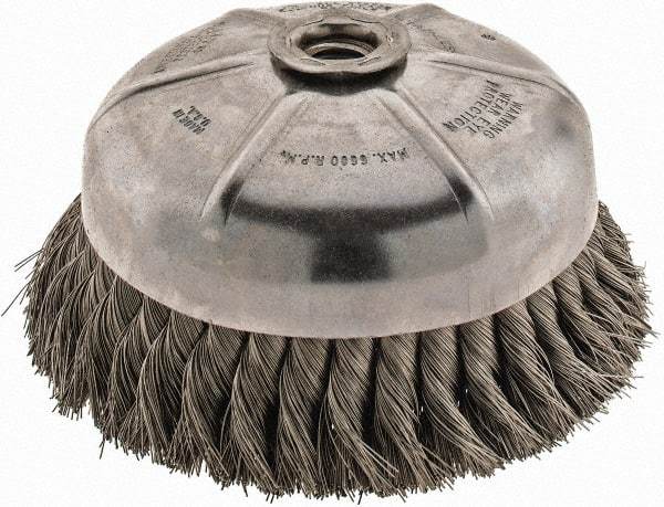 Anderson - 6" Diam, 5/8-11 Threaded Arbor, Stainless Steel Fill Cup Brush - 0.014 Wire Diam, 1-3/8" Trim Length, 6,600 Max RPM - All Tool & Supply