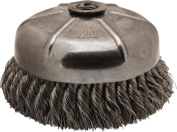 Anderson - 6" Diam, 5/8-11 Threaded Arbor, Stainless Steel Fill Cup Brush - 0.02 Wire Diam, 1-3/8" Trim Length, 6,600 Max RPM - All Tool & Supply