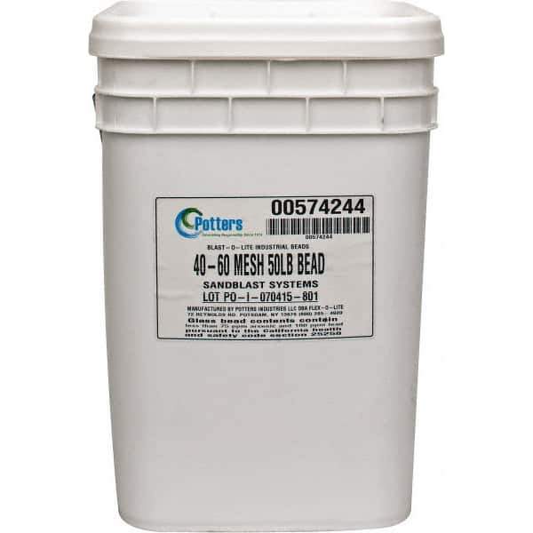 Made in USA - Coarse/Medium Grade Smooth Glass Bead - 40 to 60 Grit, 50 Lb Pail - All Tool & Supply