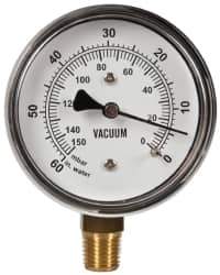 Gast - 1/4" NPT Vacuum Gauge - 0-60 psi Pressure, 0-150 Millibars - All Tool & Supply