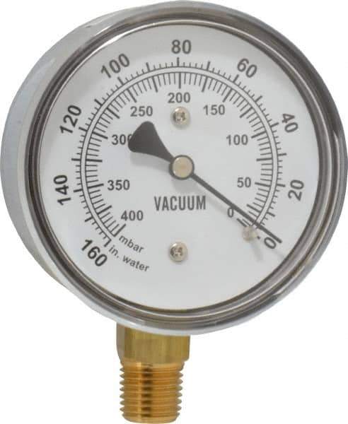 Gast - 1/4" NPT Vacuum Gauge - 0-60 psi Pressure, 0-400 Millibars - All Tool & Supply