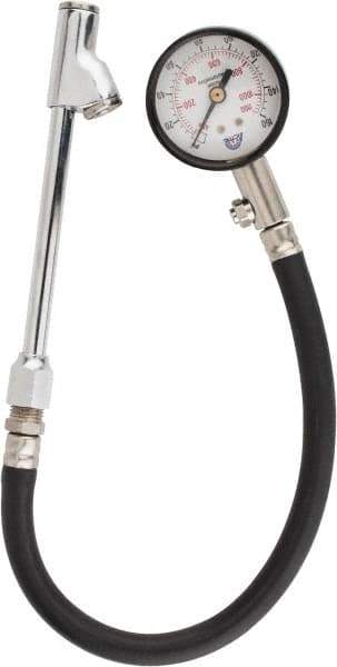 Acme - 0 to 160 psi Dial Straight Dual Tire Pressure Gauge - Closed Check, 12' Hose Length - All Tool & Supply
