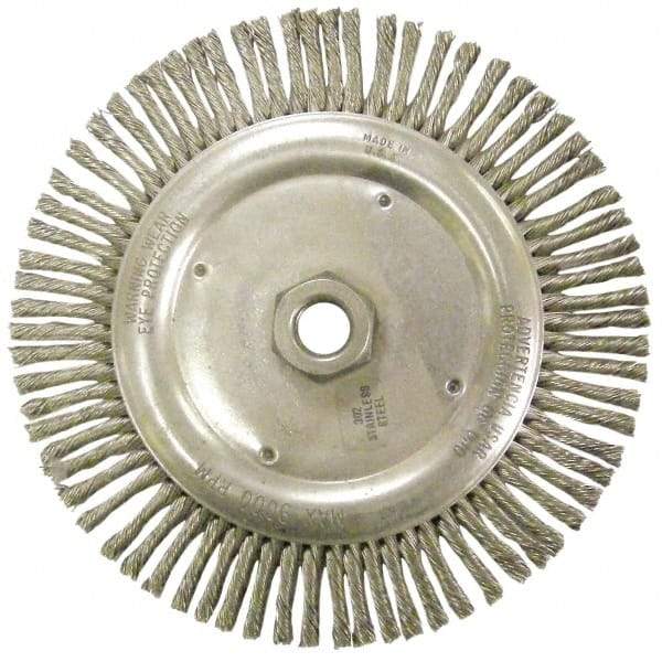 Anderson - 6-7/8" OD, 5/8-11 Arbor Hole, Knotted Stainless Steel Wheel Brush - 1/8" Face Width, 1-1/8" Trim Length, 0.02" Filament Diam, 9,000 RPM - All Tool & Supply