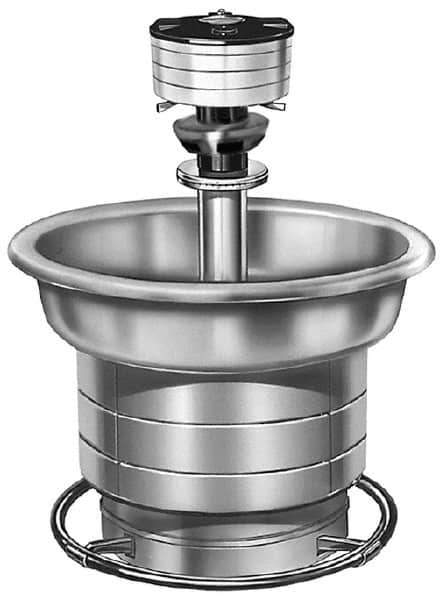 Bradley - Circular, Foot-Controlled, External Drain, 36" Diam, 5 Person Capacity, Stainless Steel, Wash Fountain - 2 GPM, 9" Bowl Depth, 28" High, 304 Material Grade - All Tool & Supply