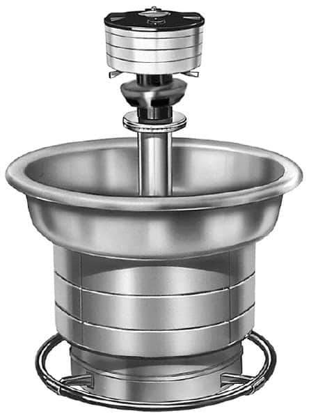 Bradley - Semi-Circular, Foot-Controlled, External Drain, 36" Diam, 3 Person Capacity, Stainless Steel, Wash Fountain - 1.25 GPM, 9" Bowl Depth, 28" High, 304 Material Grade - All Tool & Supply