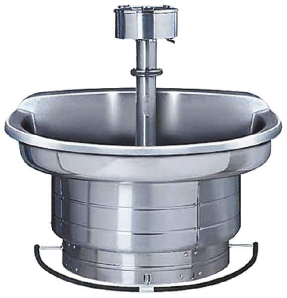 Bradley - Semi-Circular, Foot-Controlled, Internal Drain, 54" Diam, 4 Person Capacity, Stainless Steel, Wash Fountain - 3 GPM, 9" Bowl Depth, 28" High, 304 Material Grade - All Tool & Supply