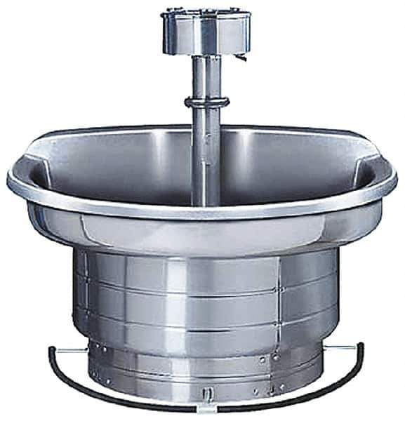 Bradley - Circular, Foot-Controlled, Internal Drain, 54" Diam, 4 Person Capacity, Stainless Steel, Wash Fountain - 5 GPM, 9" Bowl Depth, 28" High, 304 Material Grade - All Tool & Supply