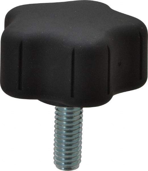 Gibraltar - 1.91" Head Diam, 5 Point Lobed Knob - 3/8-16 Stem, Thermoplastic Elastomer, Black - All Tool & Supply