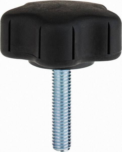 Gibraltar - 2.26" Head Diam, 5 Point Lobed Knob - 3/8-16 Stem, Thermoplastic Elastomer, Black - All Tool & Supply