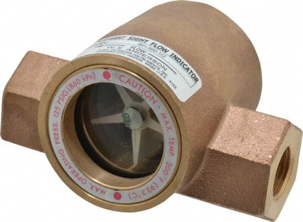 Dwyer - 1/2 Inch, Bronze Body Sight Flow Indicator - 125 Max psi, 4-1/16 Inch Overall Length, 200°F - All Tool & Supply