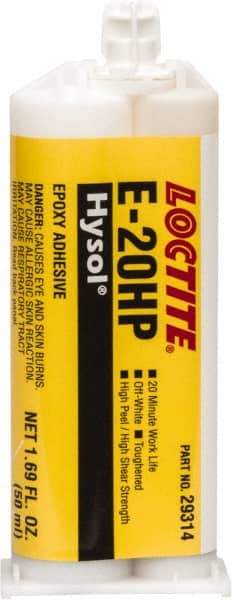 Loctite - 50 mL Cartridge Two Part Epoxy - 20 min Working Time, 4,690 psi Shear Strength, Series E-20HP - All Tool & Supply