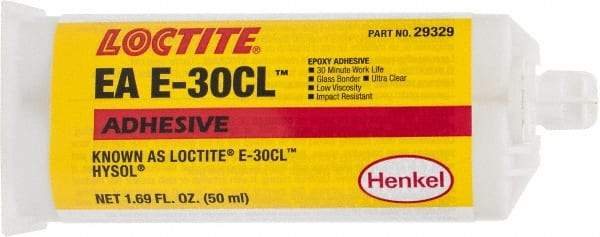 Loctite - 50 mL Cartridge Two Part Epoxy - 30 min Working Time, 4,270 psi Shear Strength, Series E-30CL - All Tool & Supply