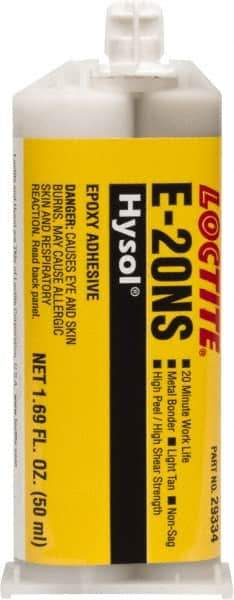 Loctite - 50 mL Cartridge Two Part Epoxy - 20 min Working Time, 2,790 psi Shear Strength, Series E-20NS - All Tool & Supply