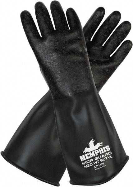 MCR Safety - Size L (9), 14" Long, 14 mil Thick, Butyl Chemical Resistant Gloves - Smooth Finish, Black - All Tool & Supply