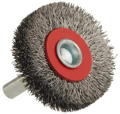 Value Collection - 2" OD, 1/4" Shank Diam, Crimped Steel Wheel Brush - 3/8" Face Width, 9/16" Trim Length, 0.015" Filament Diam, 15,000 RPM - All Tool & Supply