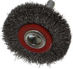 Value Collection - 2" OD, 1/4" Shank Diam, Crimped Steel Wheel Brush - 3/8" Face Width, 3/8" Trim Length, 0.008" Filament Diam, 15,000 RPM - All Tool & Supply