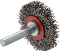 Value Collection - 1-5/8" OD, 1/4" Shank Diam, Crimped Steel Wheel Brush - 5/16" Face Width, 9/16" Trim Length, 0.015" Filament Diam, 18,000 RPM - All Tool & Supply