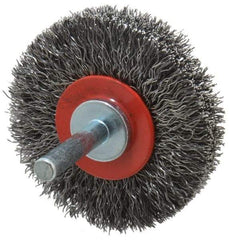 Value Collection - 2-3/8" OD, 1/4" Shank Diam, Crimped Steel Wheel Brush - 1/2" Face Width, 9/16" Trim Length, 0.015" Filament Diam, 15,000 RPM - All Tool & Supply