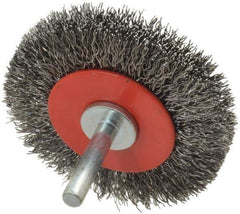 Value Collection - 2-5/8" OD, 1/4" Shank Diam, Crimped Steel Wheel Brush - 1/2" Face Width, 3/4" Trim Length, 0.015" Filament Diam, 15,000 RPM - All Tool & Supply