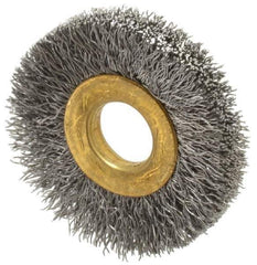 Value Collection - 1-1/2" OD, 3/8" Arbor Hole, Crimped Steel Wheel Brush - 1/4" Face Width, 3/8" Trim Length, 0.007" Filament Diam, 20,000 RPM - All Tool & Supply