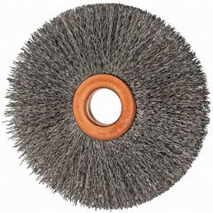 Value Collection - 3" OD, 1/2" Arbor Hole, Crimped Steel Wheel Brush - 3/8" Face Width, 1" Trim Length, 0.007" Filament Diam, 15,000 RPM - All Tool & Supply