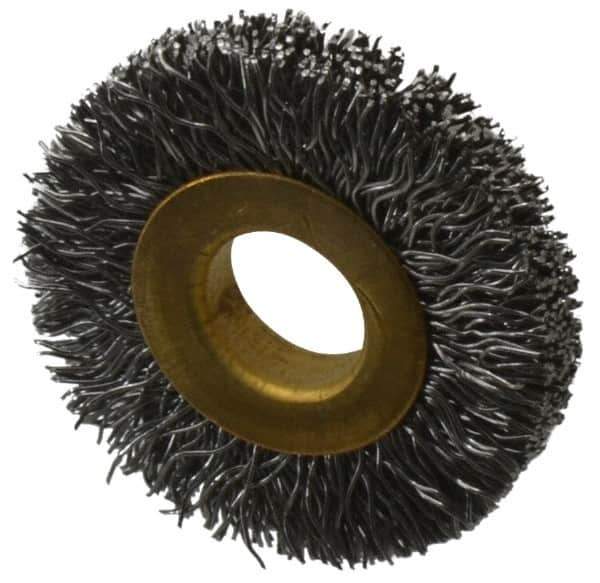 Value Collection - 1-1/4" OD, 3/8" Arbor Hole, Crimped Steel Wheel Brush - 1/4" Face Width, 9/32" Trim Length, 0.012" Filament Diam, 20,000 RPM - All Tool & Supply