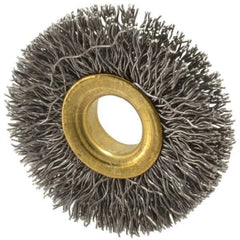 Value Collection - 1-1/2" OD, 3/8" Arbor Hole, Crimped Steel Wheel Brush - 1/4" Face Width, 3/8" Trim Length, 0.012" Filament Diam, 20,000 RPM - All Tool & Supply