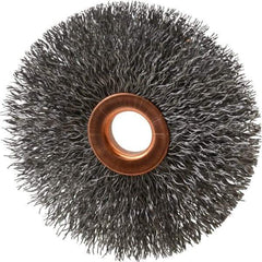 Value Collection - 3" OD, 1/2" Arbor Hole, Crimped Steel Wheel Brush - 3/8" Face Width, 1" Trim Length, 0.012" Filament Diam, 15,000 RPM - All Tool & Supply