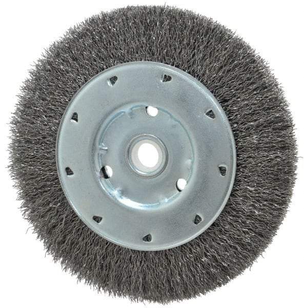 Value Collection - 6" OD, 1/2" Arbor Hole, Crimped Steel Wheel Brush - 1/2" Face Width, 1-15/64" Trim Length, 0.012" Filament Diam, 5,000 RPM - All Tool & Supply