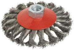 Value Collection - 4" OD, M14x2.00 Arbor Hole, Knotted Steel Wheel Brush - 1/2" Face Width, 7/8" Trim Length, 0.015" Filament Diam, 12,500 RPM - All Tool & Supply